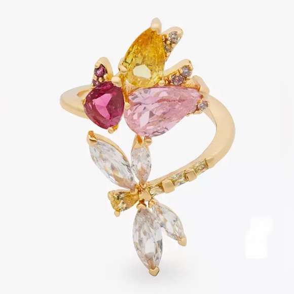 Kate Spade Greenhouse Floral Wrap Ring ~Rhinestone Dragonfly Tulip Cocktail Ring - Picture 2 of 6